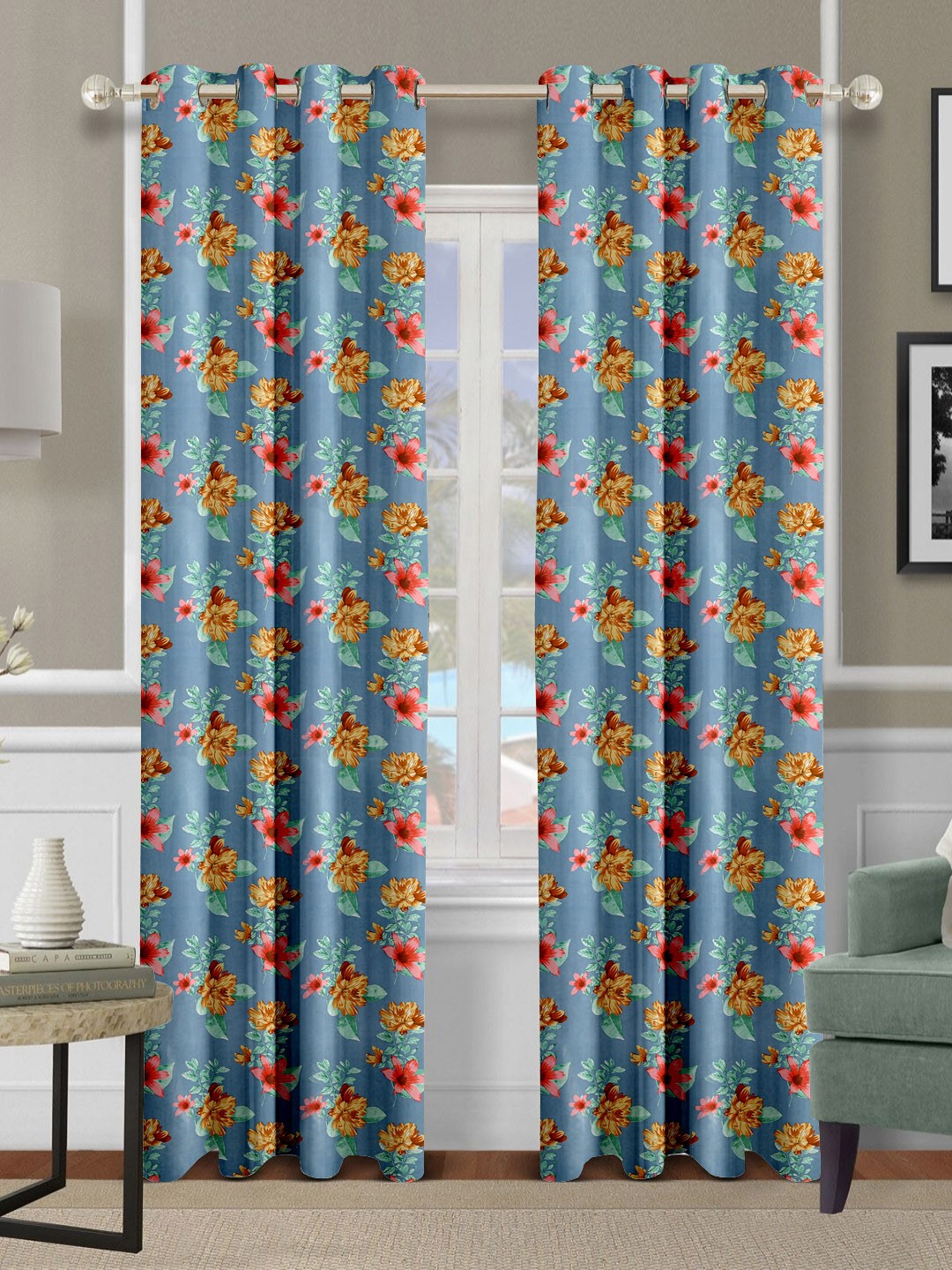 

Aura Blue Set of 2 Ethnic Motifs Long Door Curtain