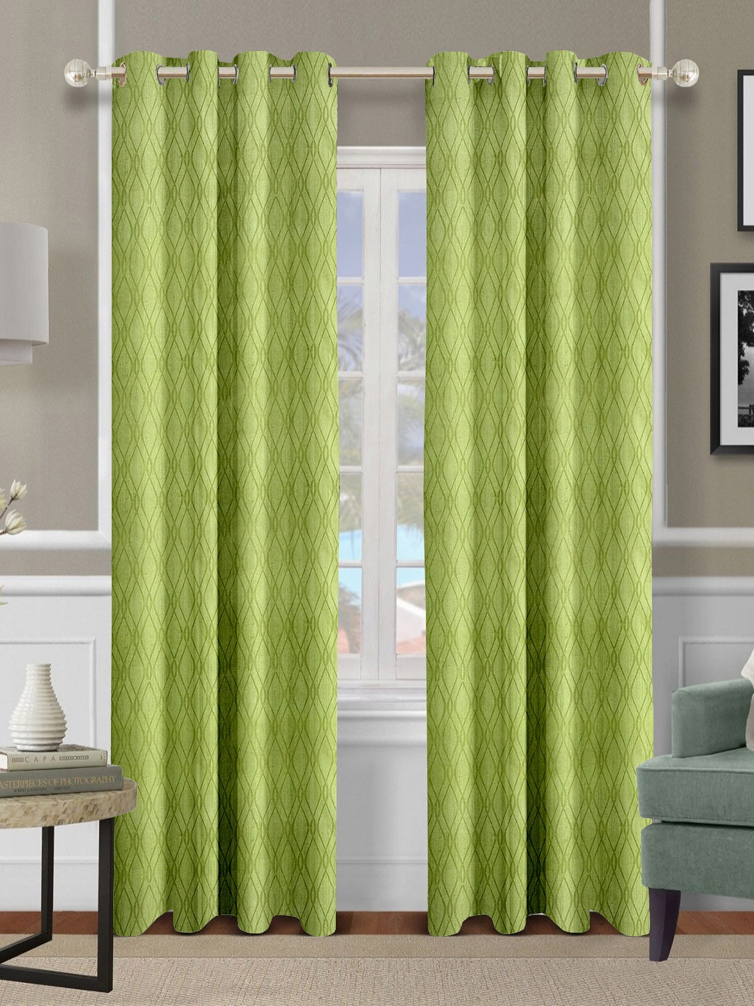 

Aura Green Set of 2 Ethnic Motifs Long Door Curtain