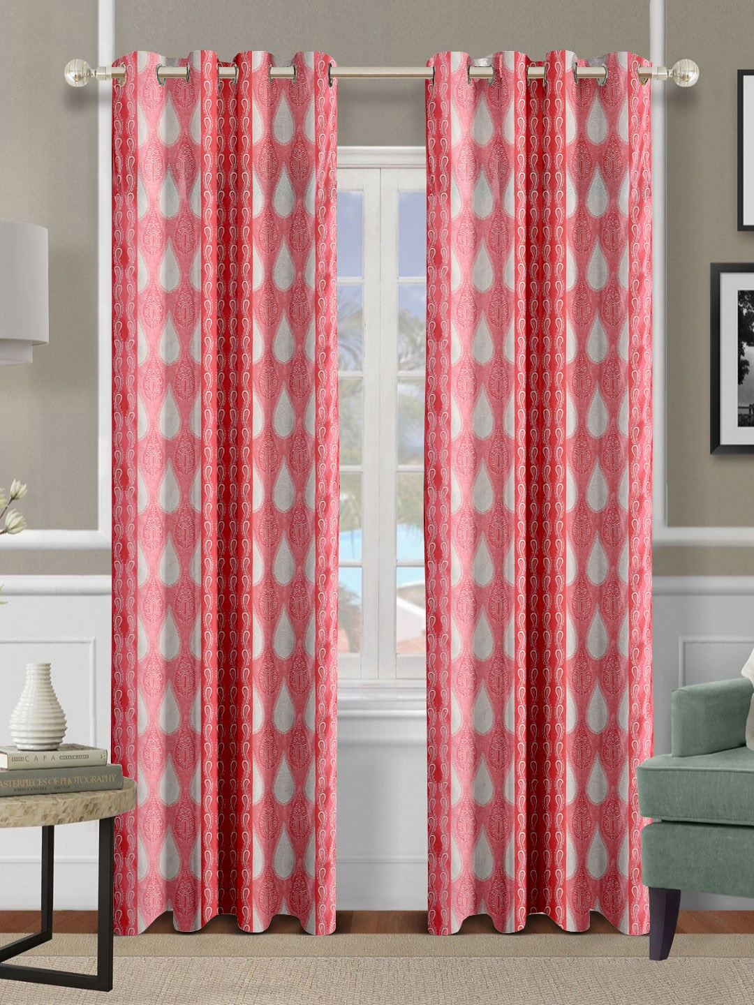 

Aura Pink & White Set of 2 Ethnic Motifs Door Curtain