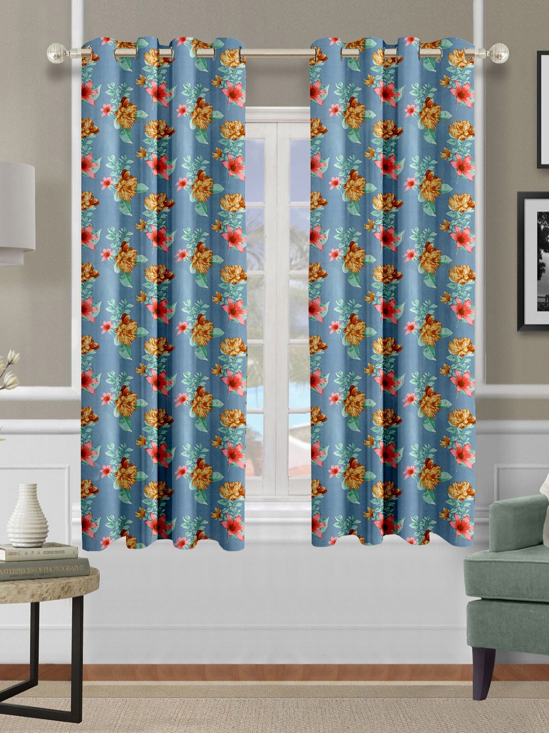 

Aura Blue Set of 2 Ethnic Motifs Window Curtain