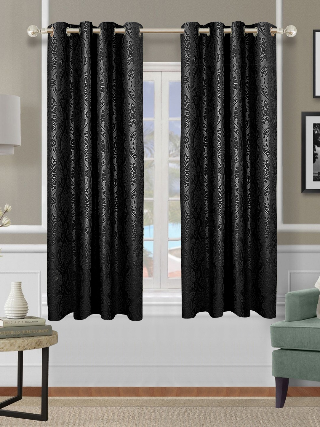 

Aura Black Set of 2 Floral Window Curtain