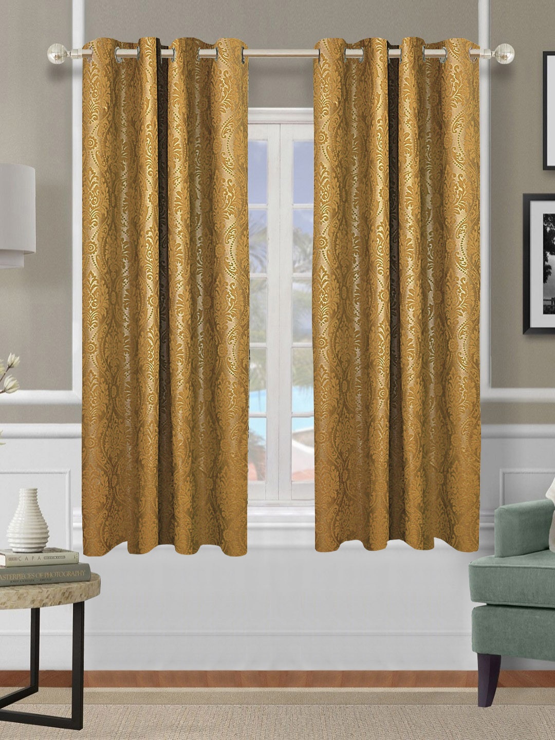 

Aura Brown Set of 2 Floral Window Curtain