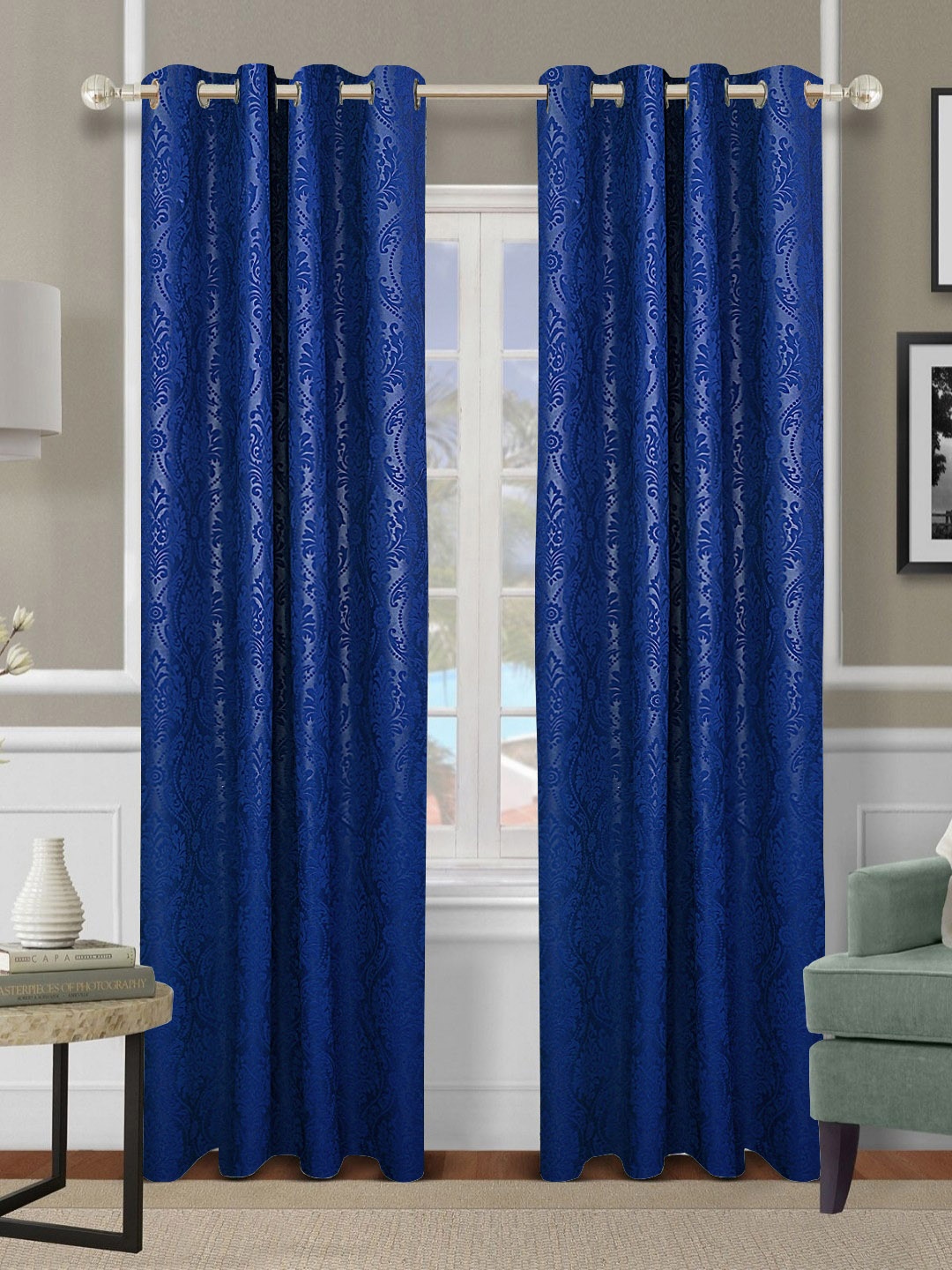 

Aura Blue Set of 2 Floral Long Door Curtain