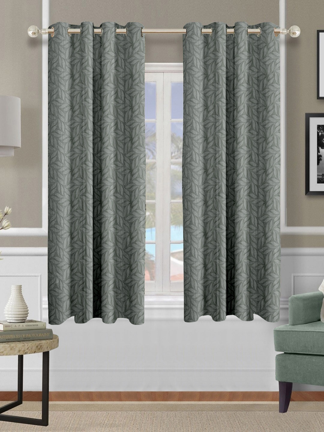 

Aura Grey Set of 2 Floral Window Curtain