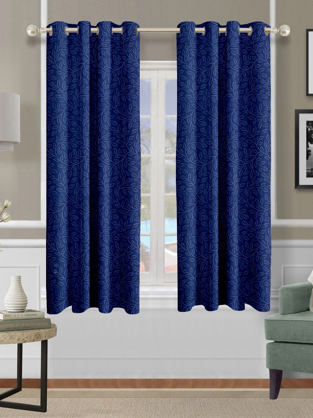 

Aura Blue Set of 2 Floral Window Curtain