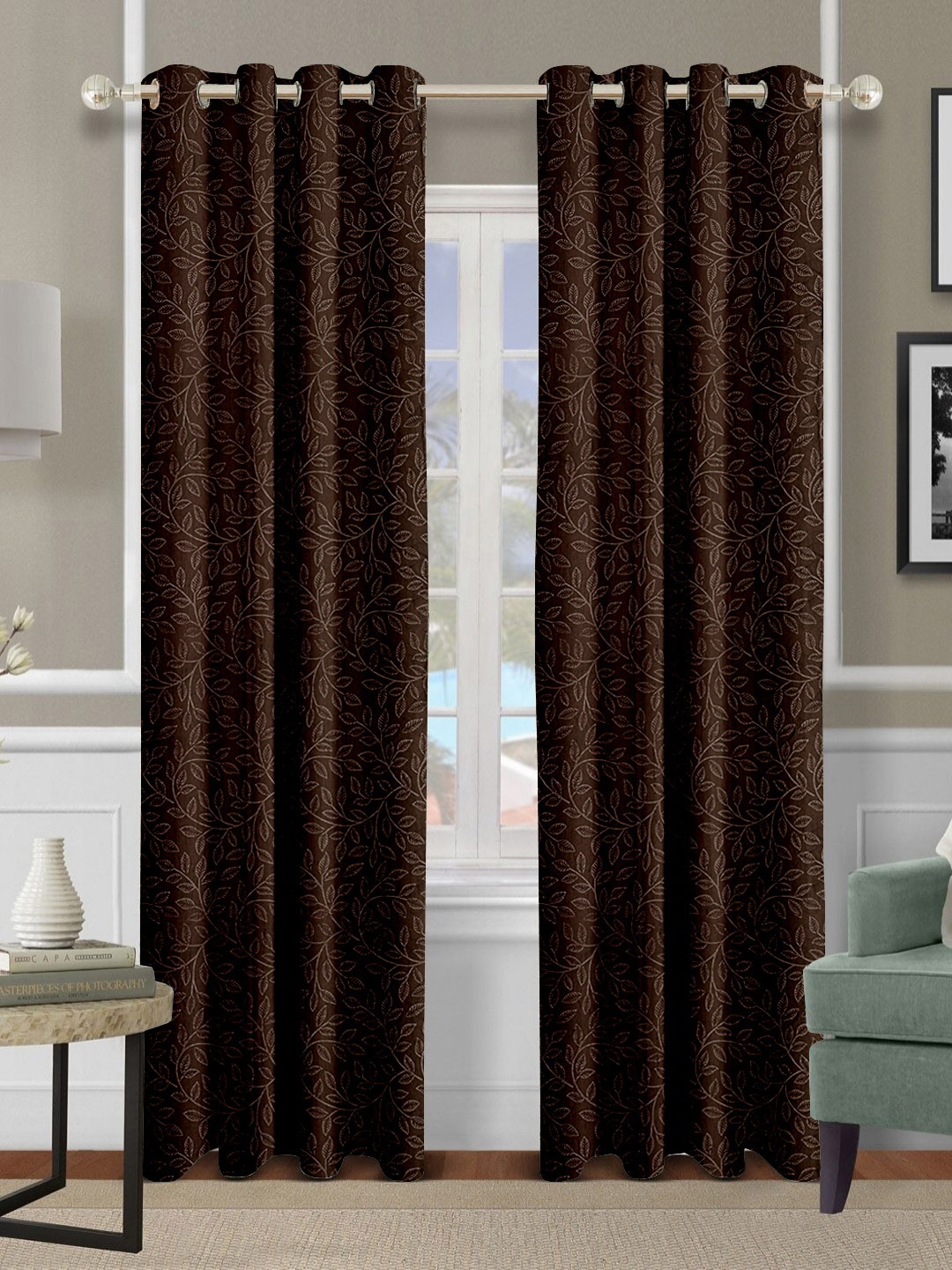 

Aura Brown Set of 2 Floral Long Door Curtain