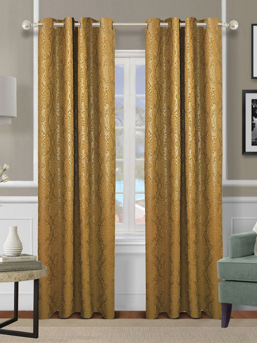 

Aura Brown Set of 2 Floral Door Curtain