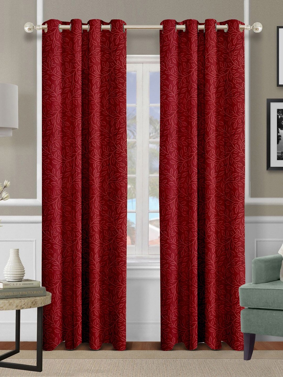 

Aura Red Set of 2 Floral Door Curtain