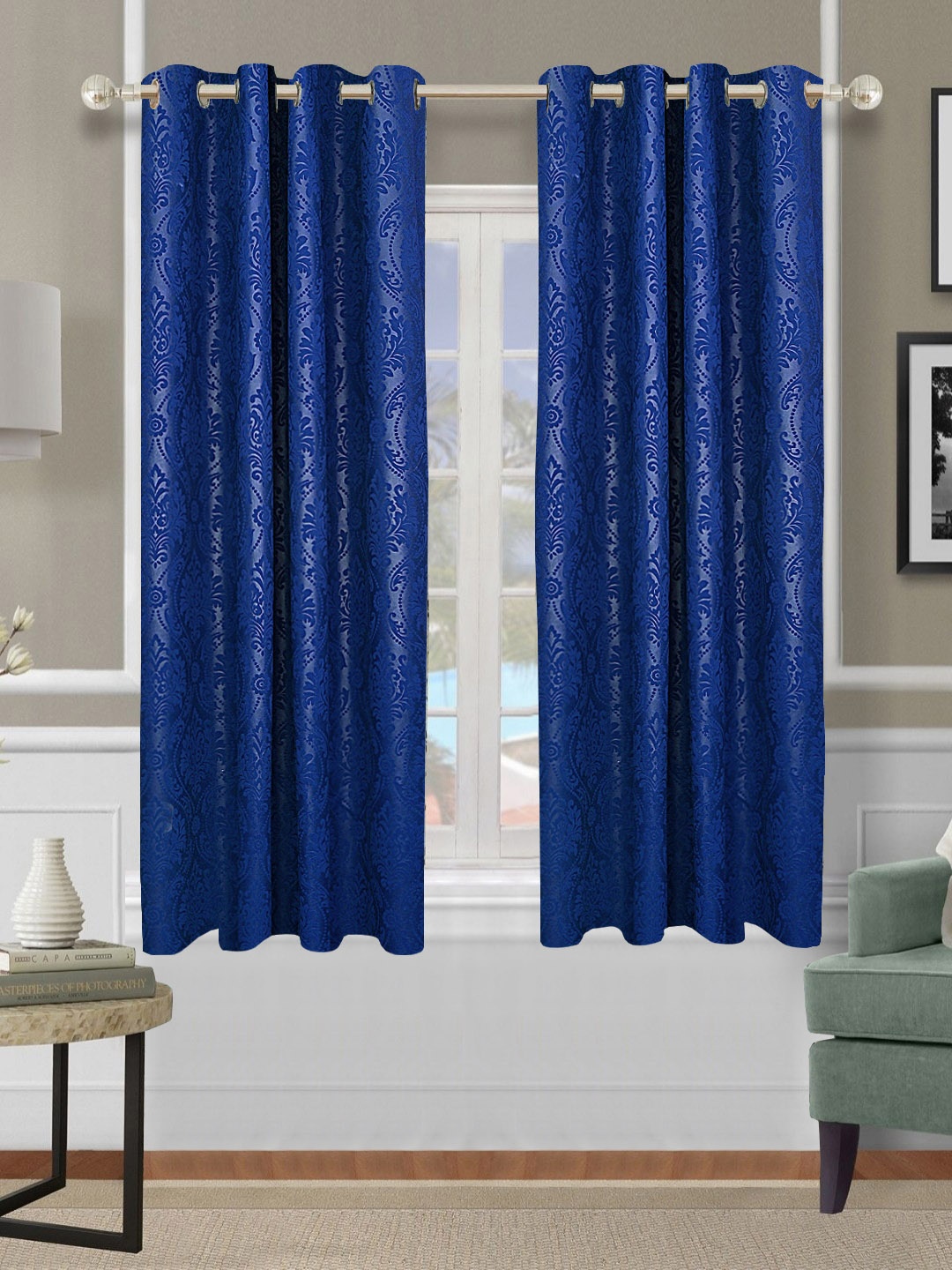 

Aura Blue Set of 2 Floral Window Curtain