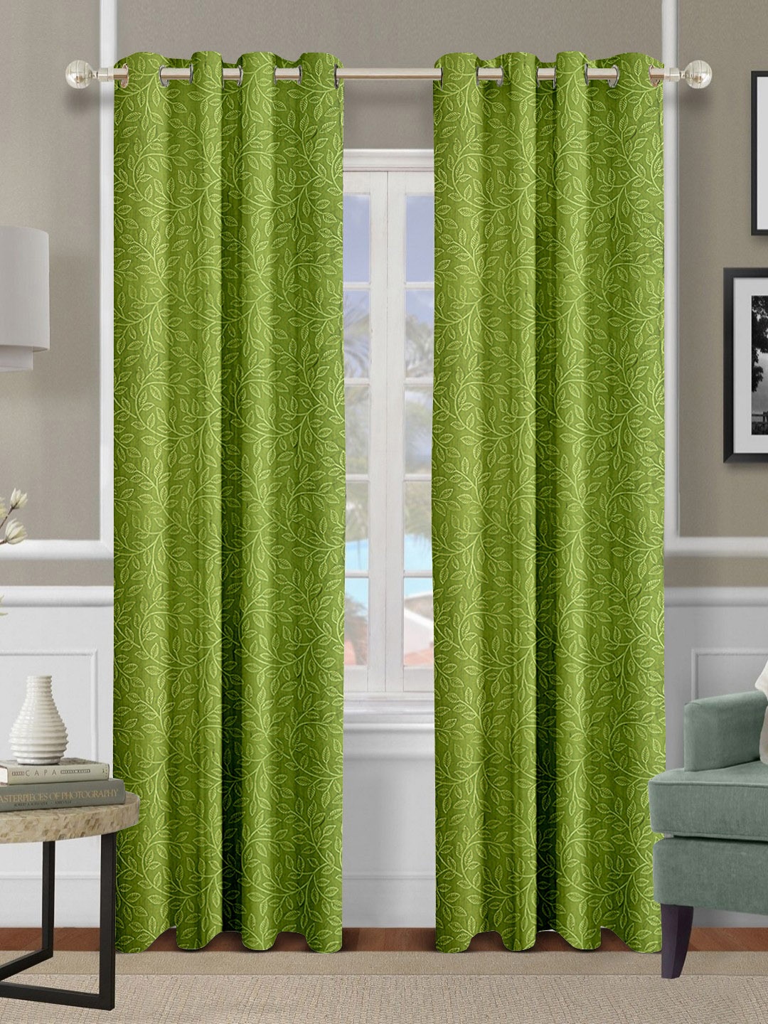 

Aura Green Set of 2 Ethnic Motifs Long Door Curtain