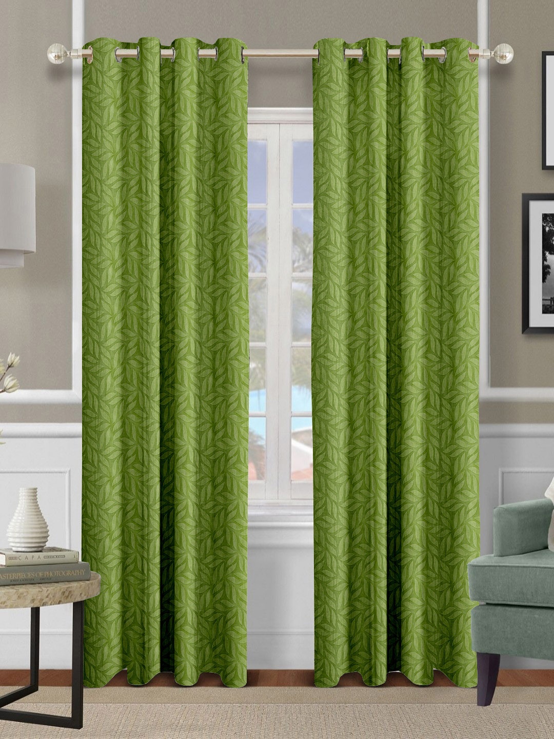 

Aura Green Set of 2 Floral Long Door Curtain