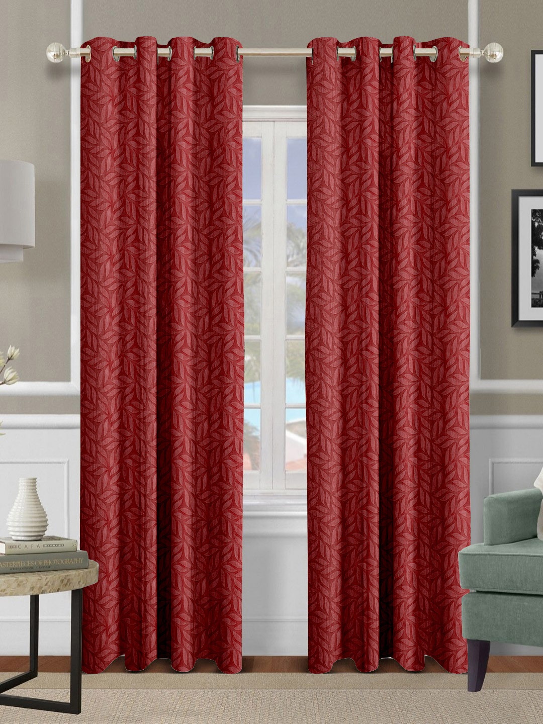 

Aura Maroon Set of 2 Floral Door Curtain
