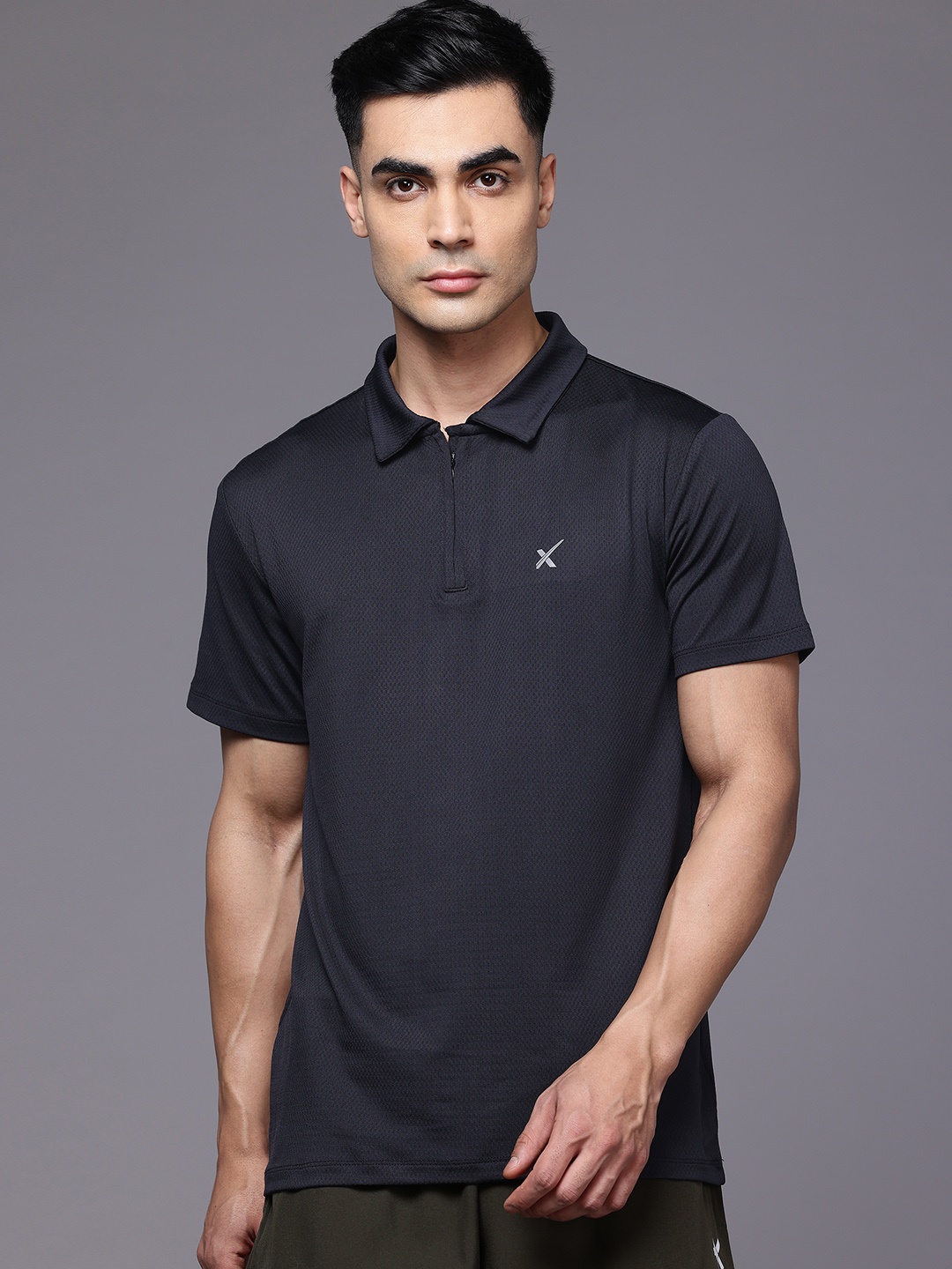 

HRX by Hrithik Roshan Men Polo Collar Slim Fit Gym T-shirt, Navy blue