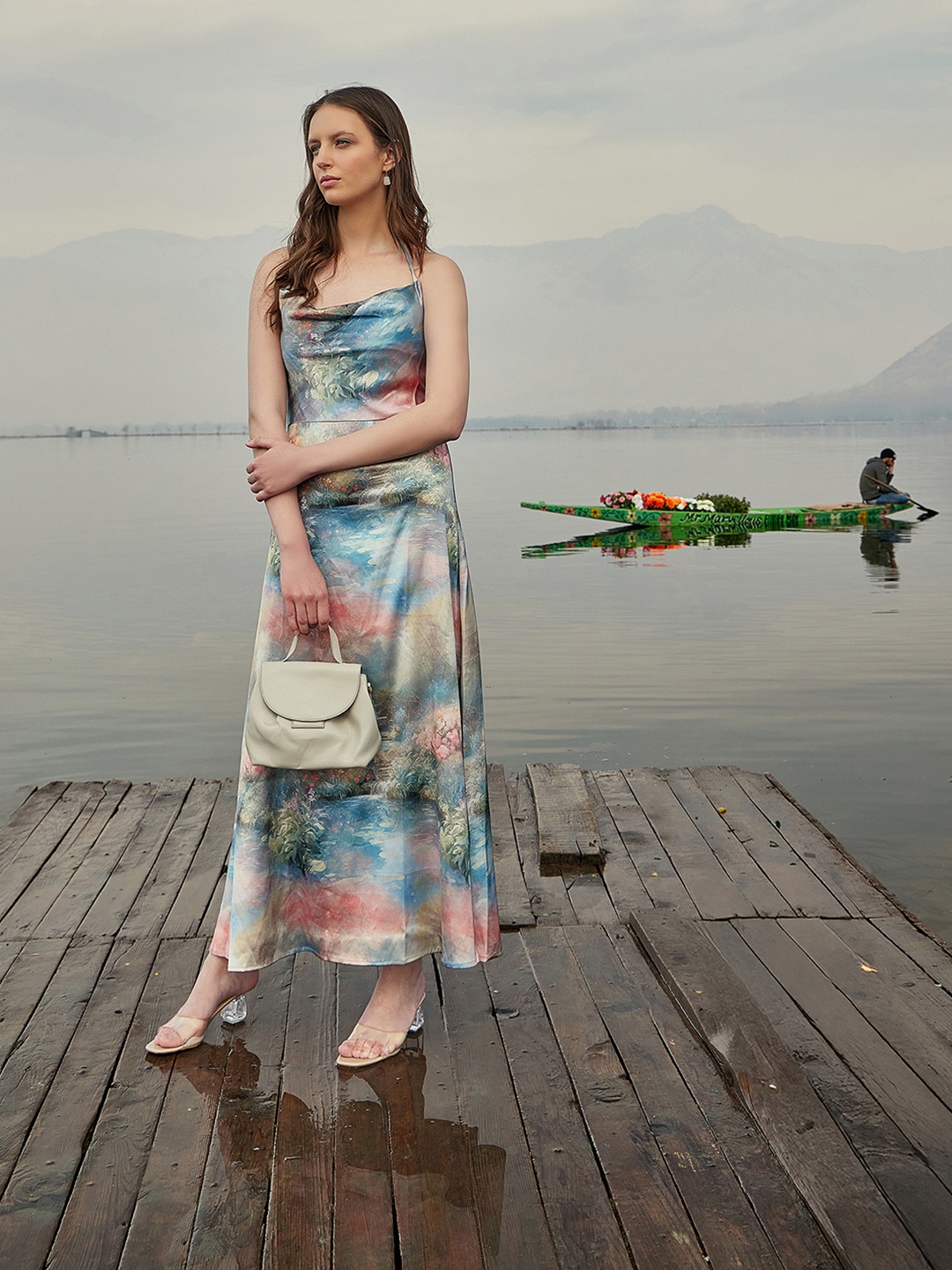 

RAREISM Print Cowl Neck A-Line Maxi Dress, Multi