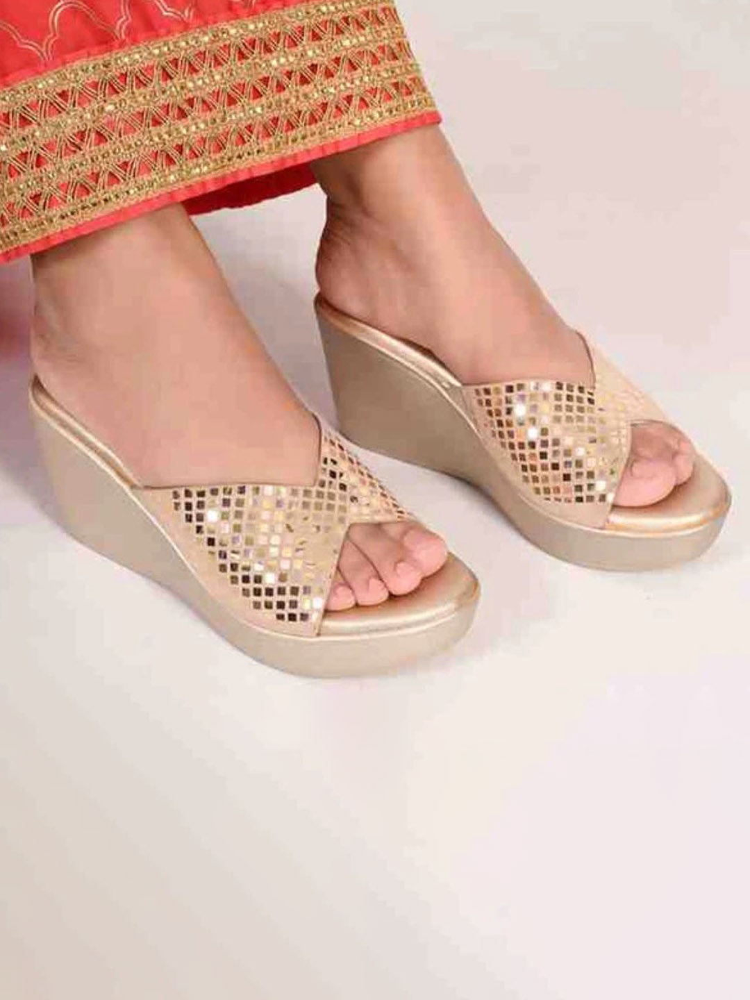 

San Marino by Shoe Bank Embellished Block Sandals, Gold