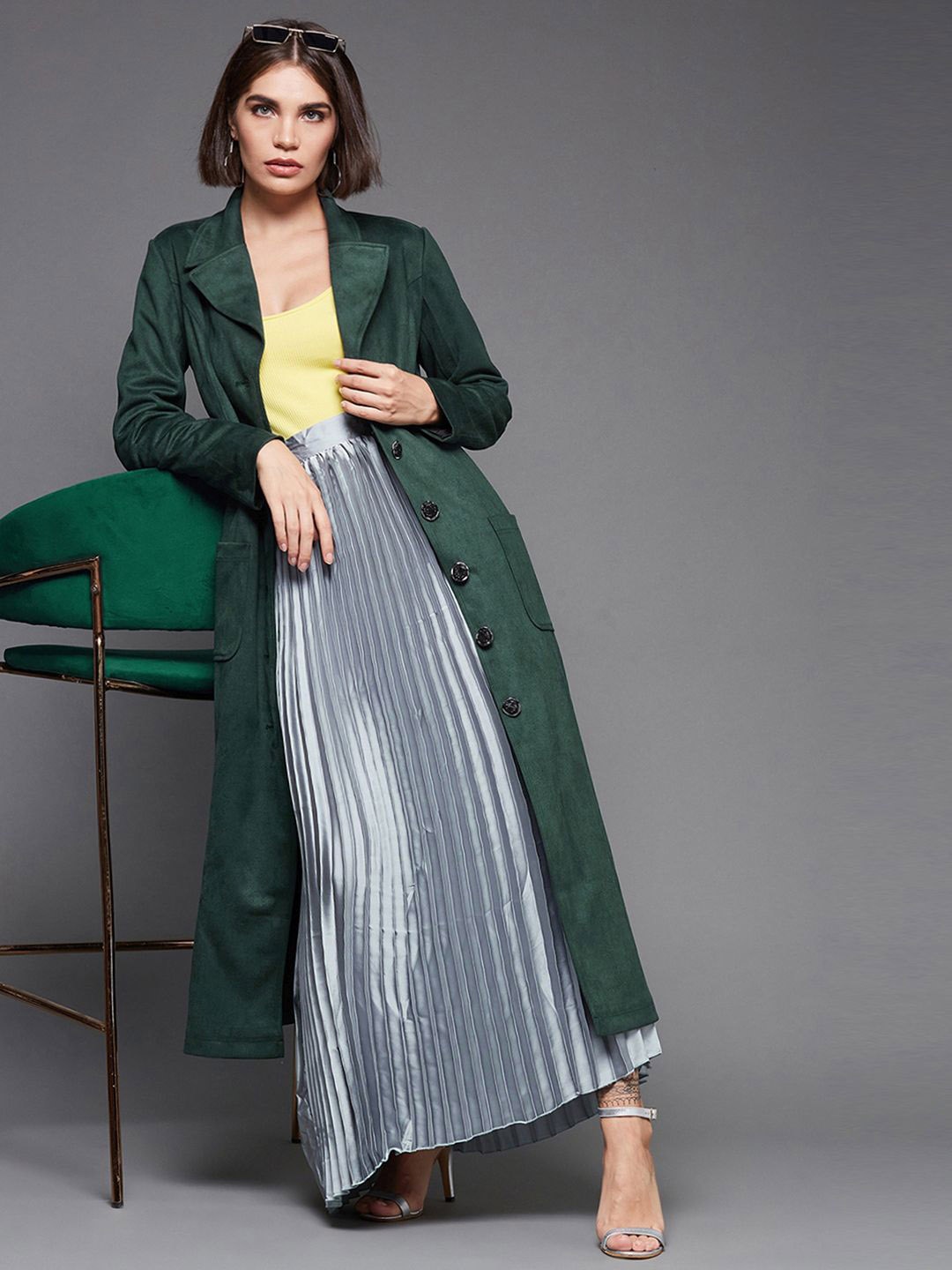

Miss Chase Women Longline Biker Jacket, Green
