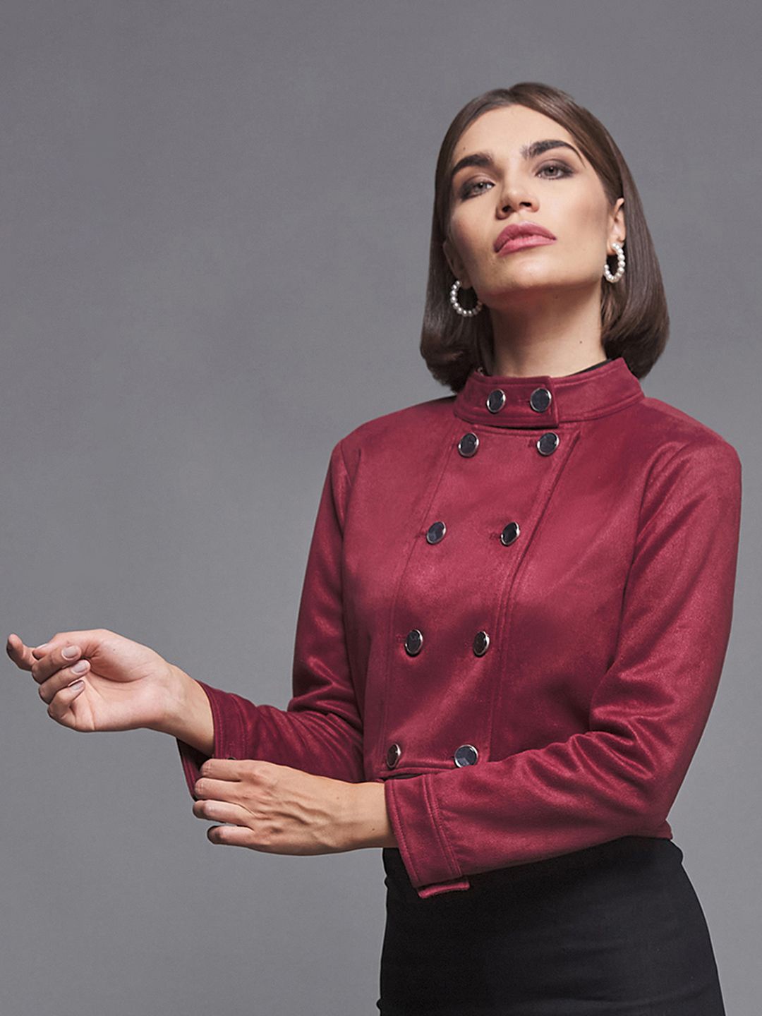 

Miss Chase Women Crop Tailored Jacket, Red