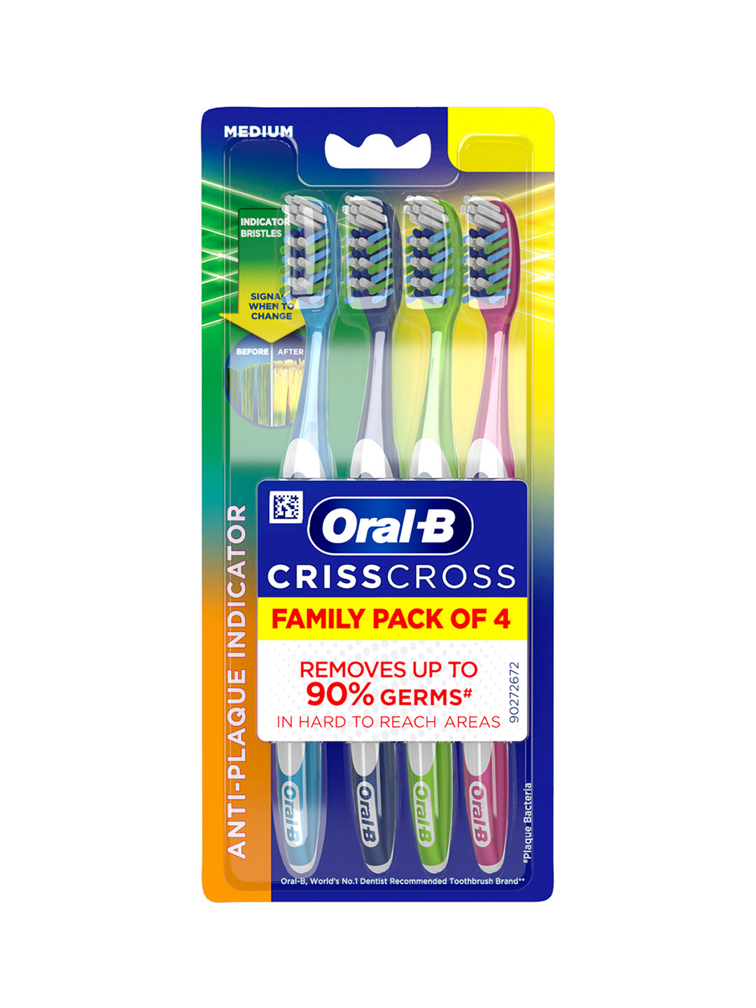 

Oral - B Set of 4 Criss Cross Anti-Plaque Toothbrush - Multicolored, Multi