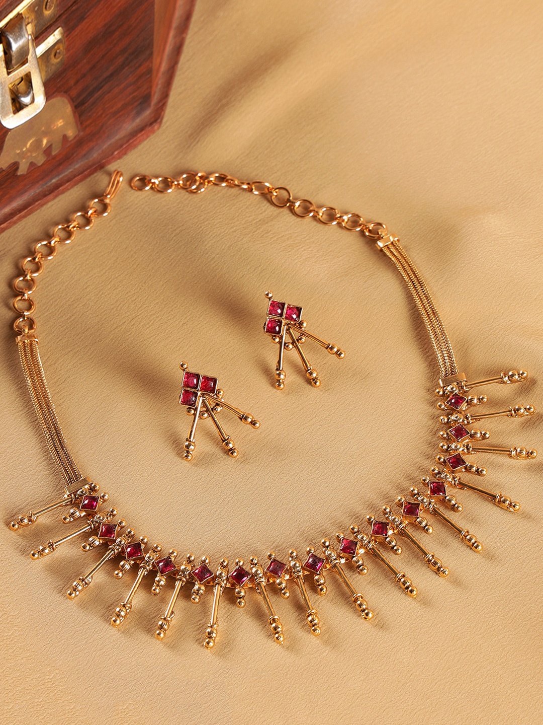 

Kattam Gold-Plated Stone Studded Jewellery Set