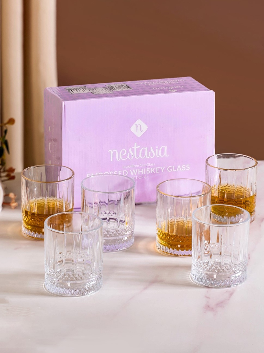 

Nestasia 6 Pcs Premium Ribbed Whiskey Glasses 250ml, Transparent