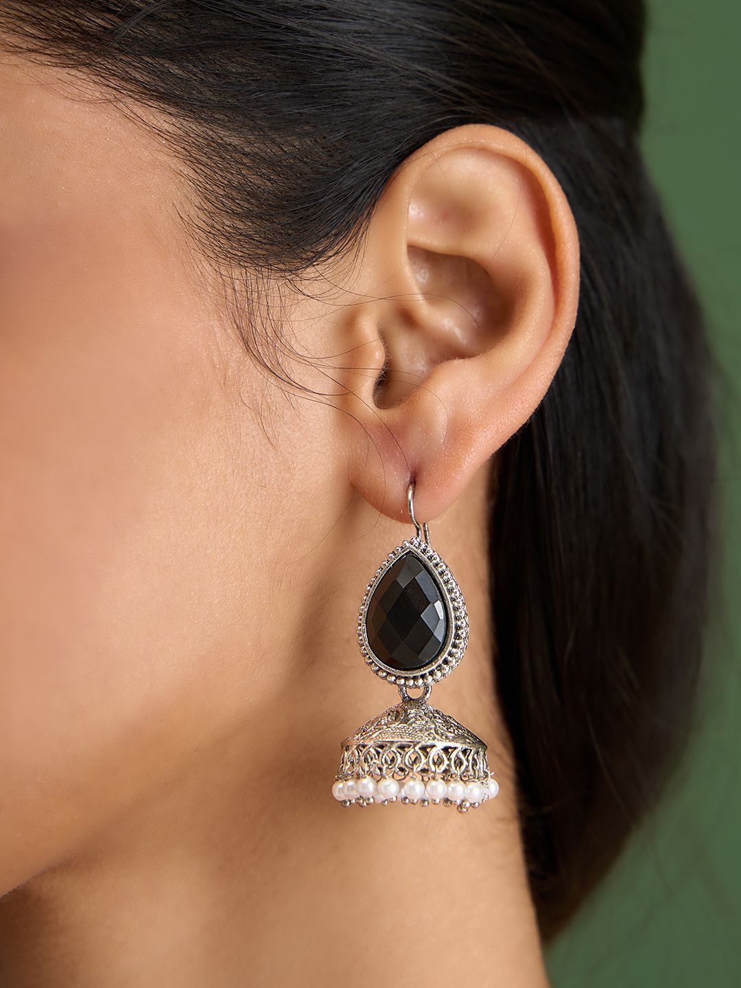 

Fida Dome Shaped Jhumkas Earrings, Silver