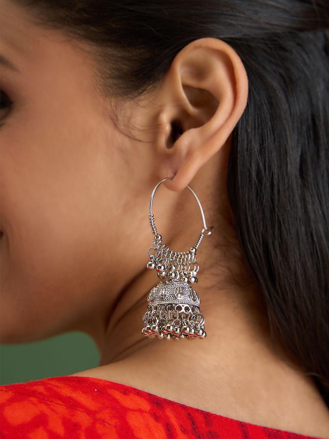 

Fida Dome Shaped Jhumkas Earrings, Silver