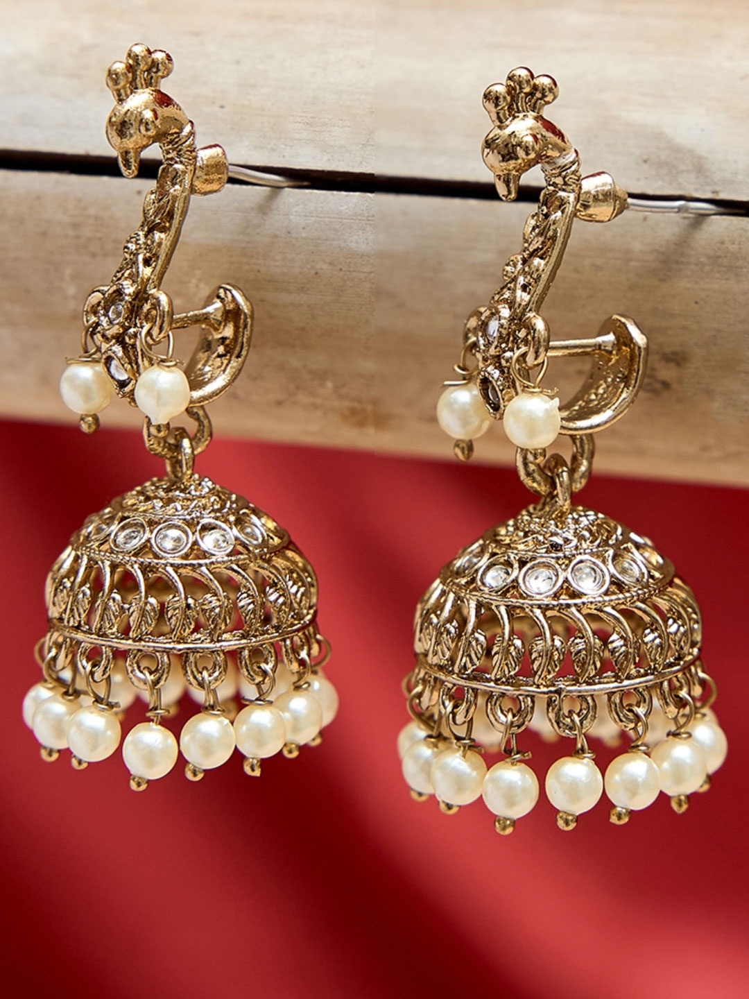 

Fida Peacock Shaped Jhumkas Earrings, Gold