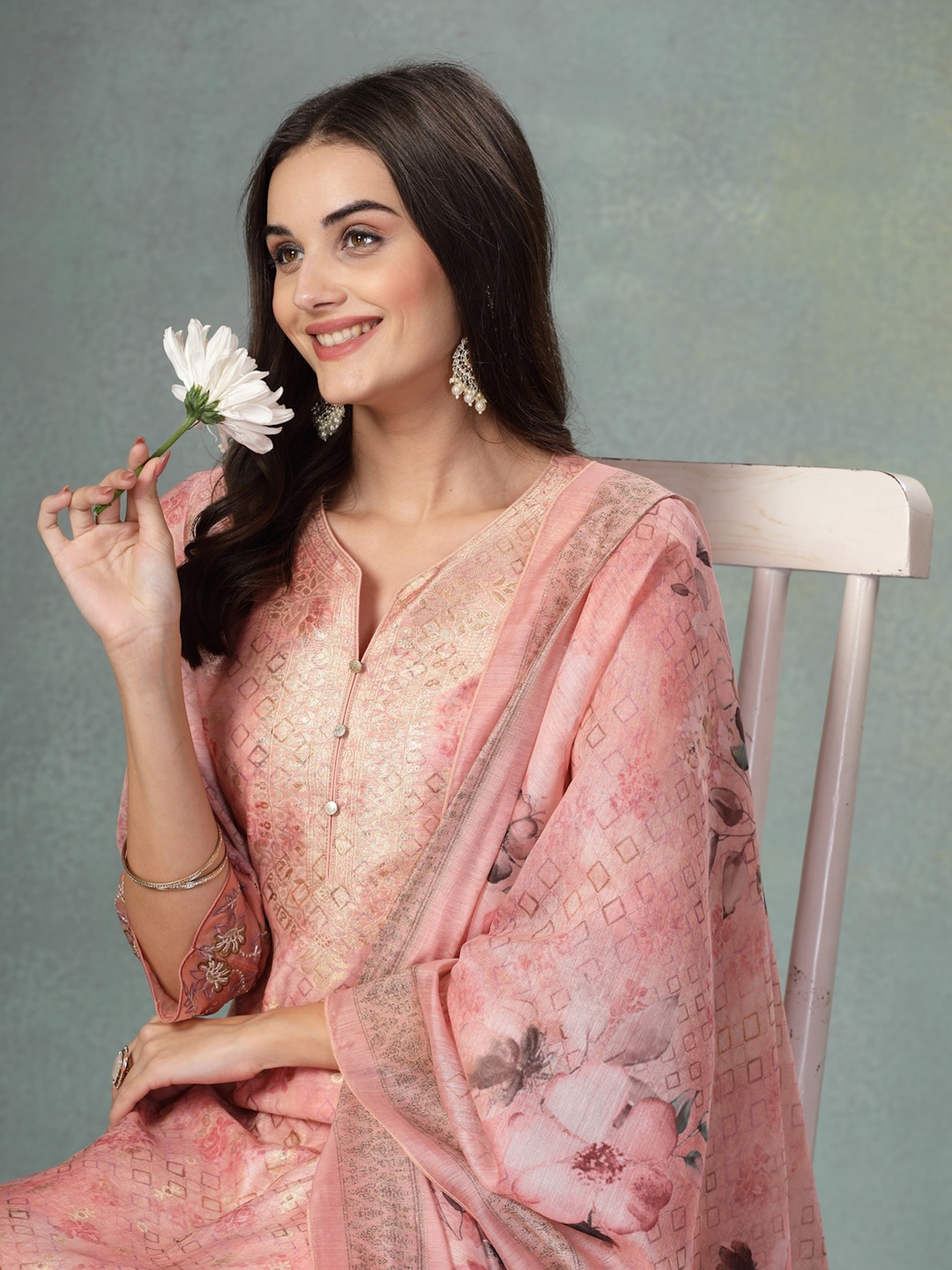 

Nayam By Lakshita Women Regular Kurta with Palazzos & With Dupatta, Peach