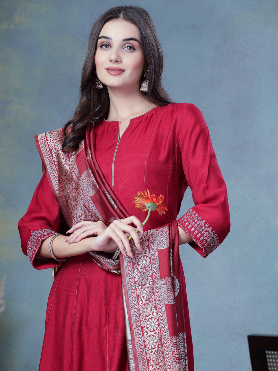 

Nayam By Lakshita Women Regular Kurta with Palazzos & With Dupatta, Red