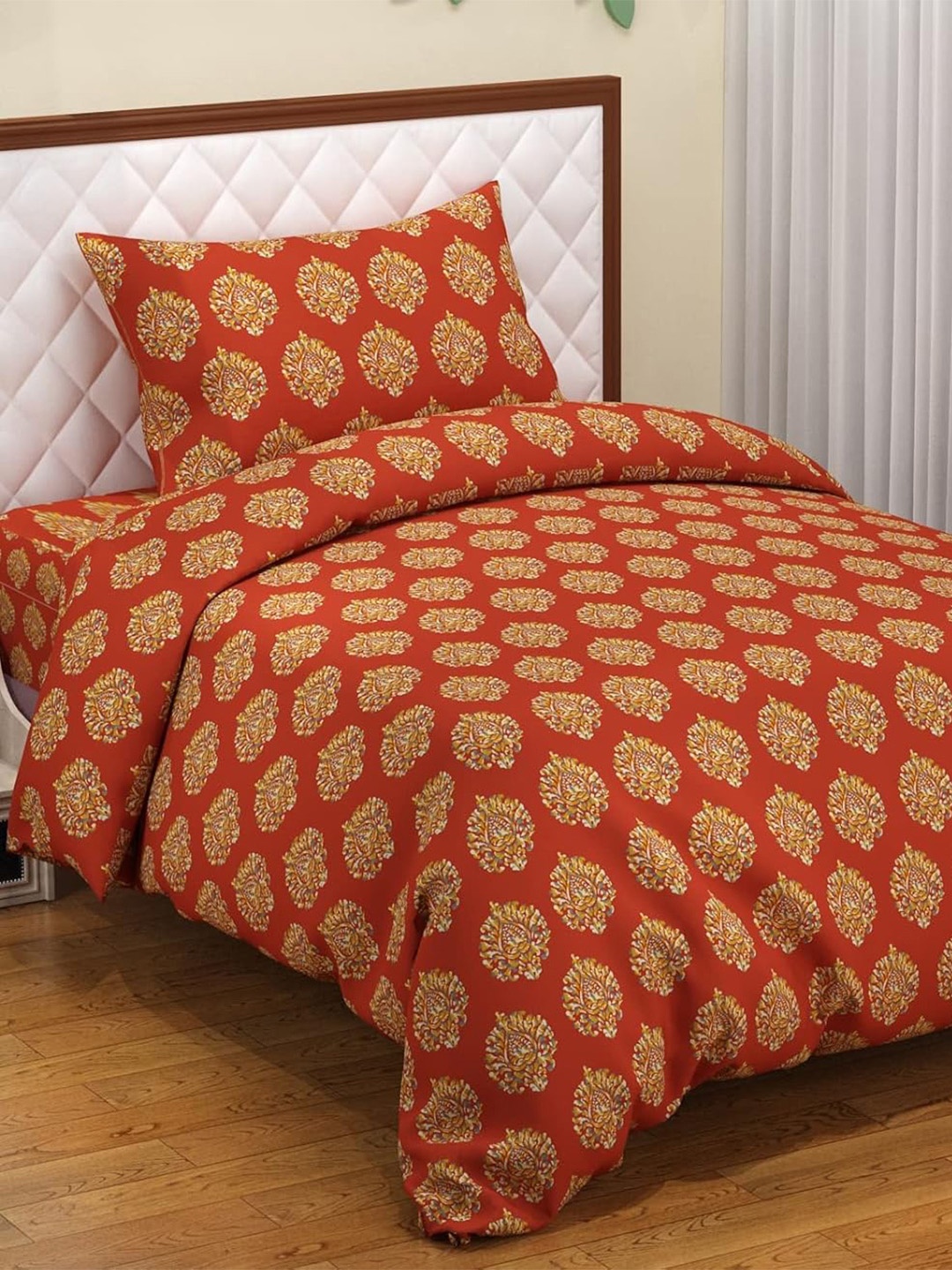 

Trance Home Linen 200TC Zippered Single Rajai Cover/Blanket Cover with 1 Pillow Cover, Red