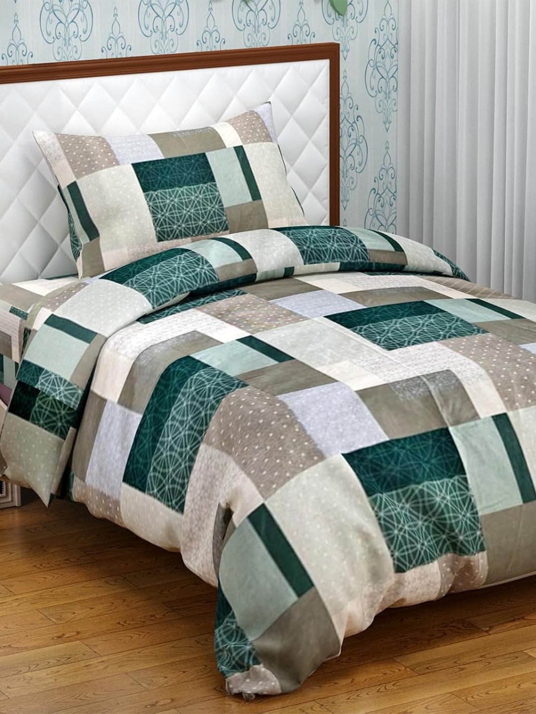 

Trance Home Linen Pure Cotton Printed Single Rajai Cover/Blanket Cover/Quilt Cover with Zipper, Green