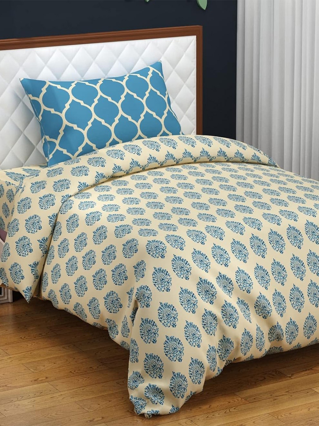 

Trance Home Linen 200TC Printed Zippered Single Rajai Cover/Blanket Cover with 1 Pillow Cover, Rust