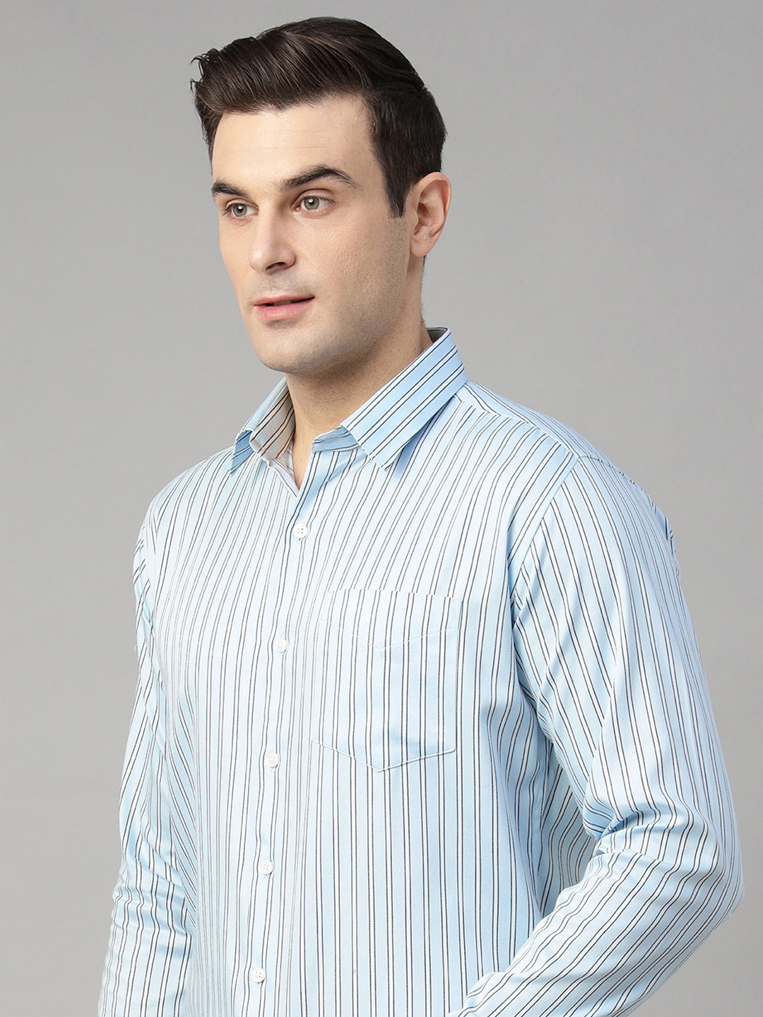 

Hancock Men Candy Striped Slim Fit Pure Cotton Formal Shirt, Blue