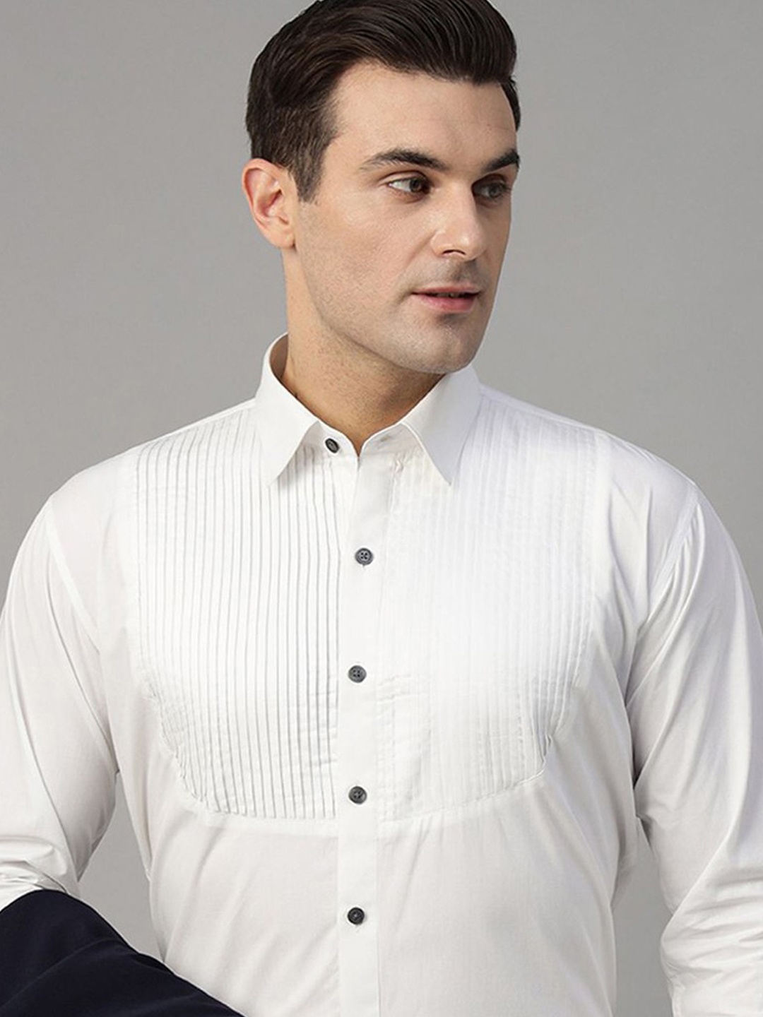 

Men Premium Slim Fit Pintucked Opaque Tuxedo Party Shirt, White