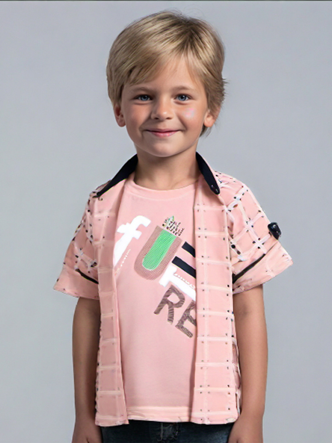 

MashUp Boys Classic Opaque Checked Casual Shirt, Peach