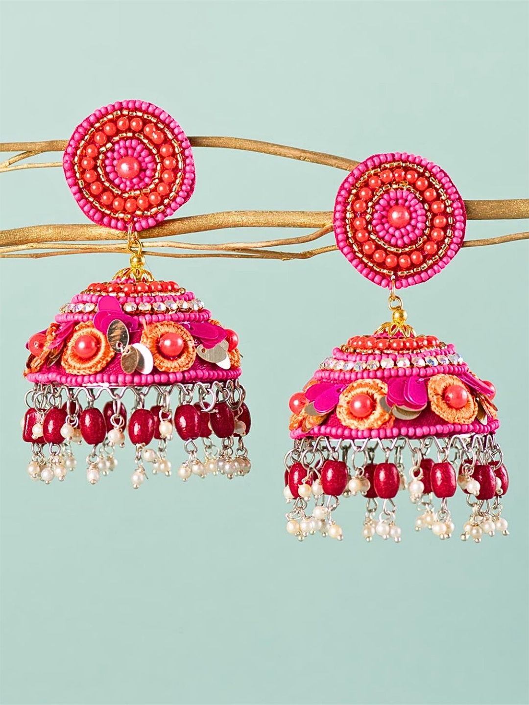 

UnfoldSelf Contemporary Jhumkas Earrings, Pink