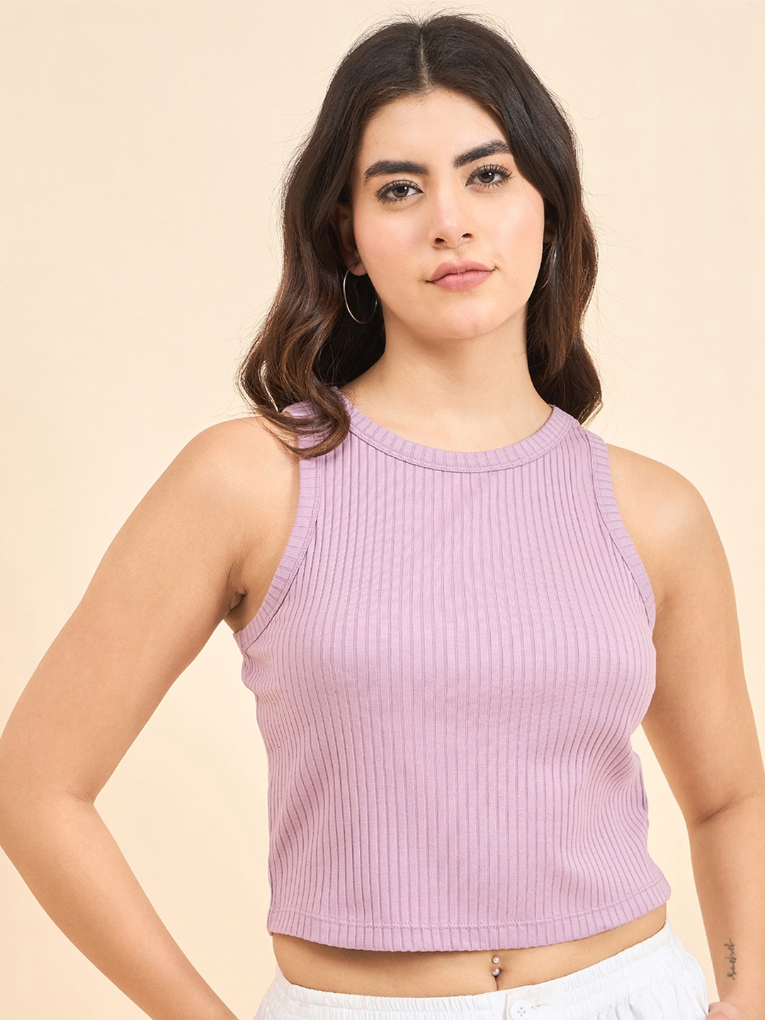 

Strong And Brave Tank Crop Top, Lavender