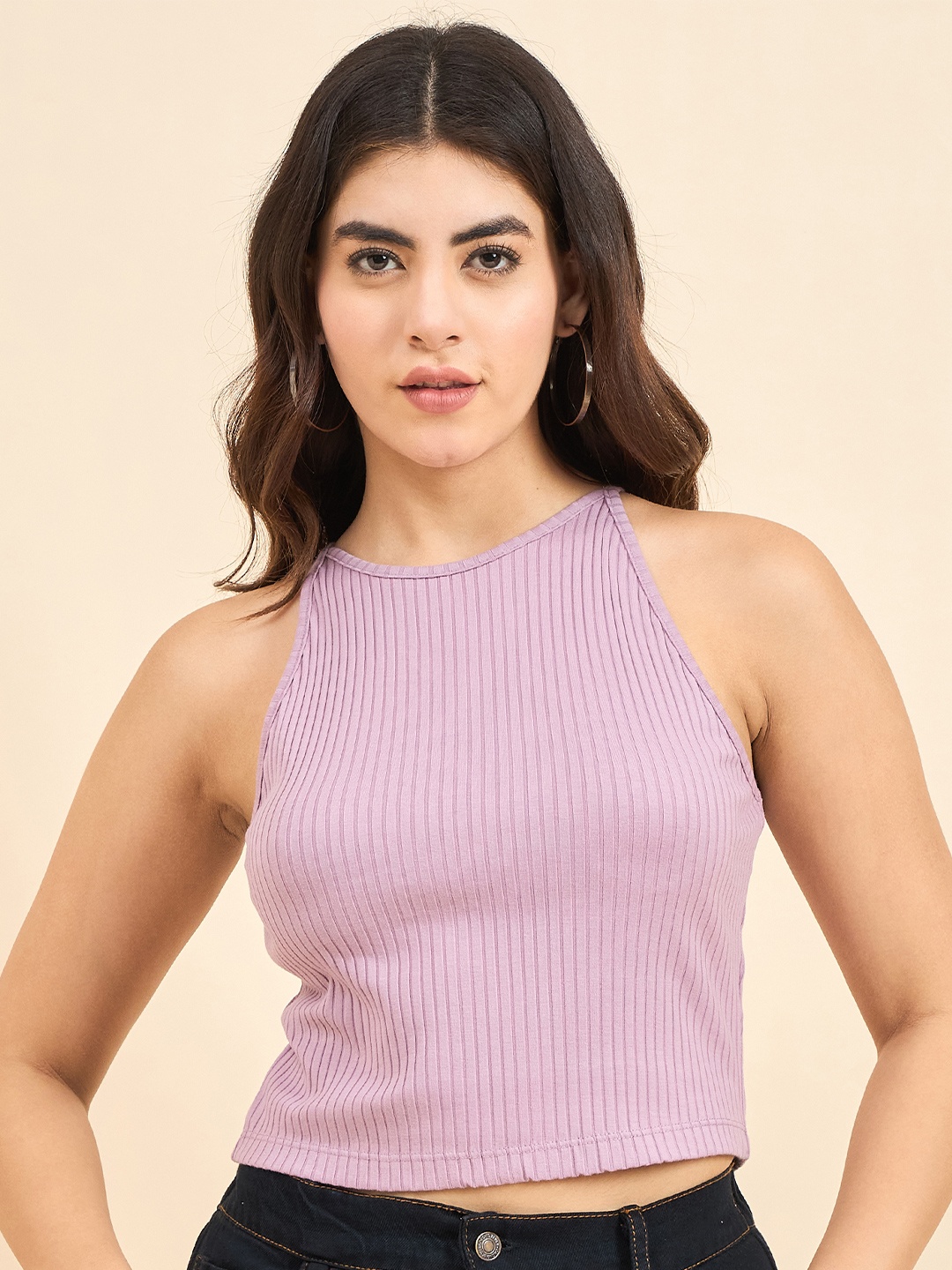 

Strong And Brave Tank Crop Top, Lavender