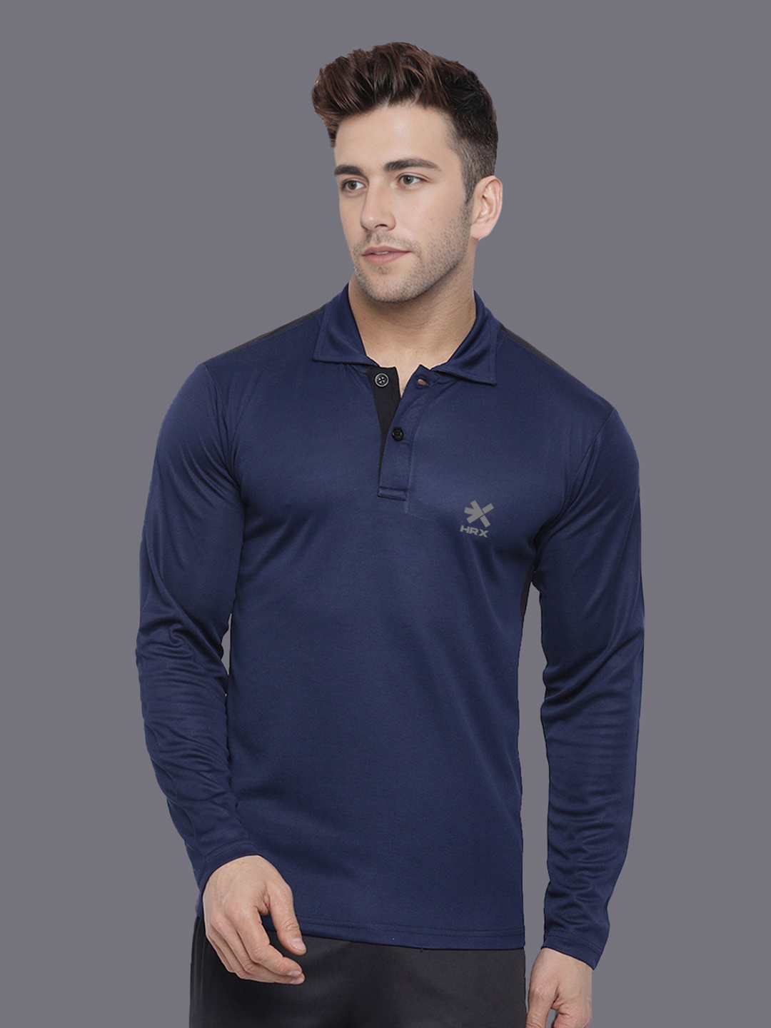 

HRX by Hrithik Roshan Men Solid Polo Collar Rapid-Dry Sports T-shirt, Navy blue