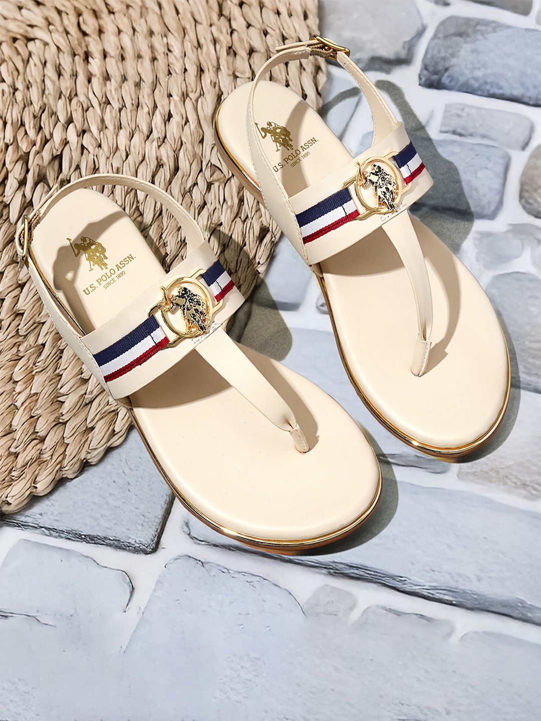 

U.S. Polo Assn. Women T-Strap Flats, Beige