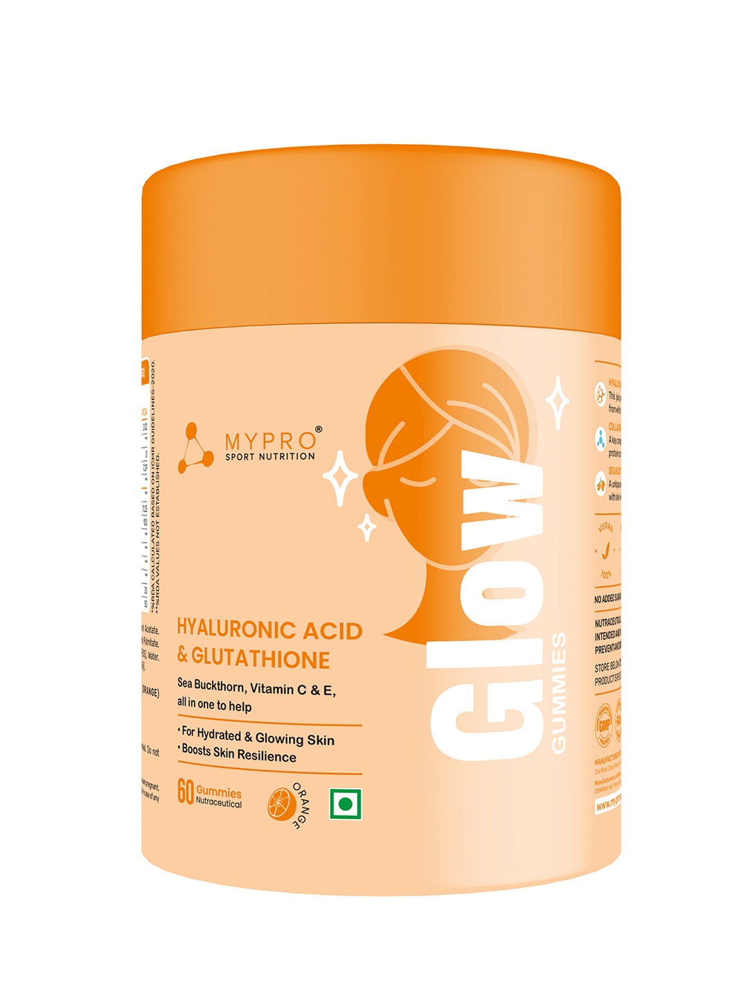 

Mypro Sport Nutrition Glow Skin Gummeis With Glutathione Skin Health - 60 Gummies, Orange