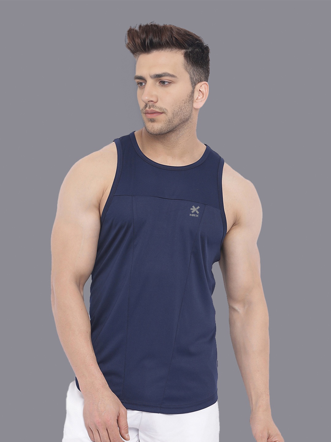 

HRX by Hrithik Roshan Men Quick Dry Workout Training Tank Top, Navy blue