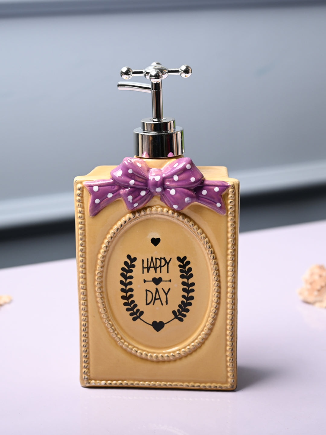 

MARKET99 Yellow & Black Happy Day Printed Rectangle Ceramic Matte Soap Dispenser- 750 ml