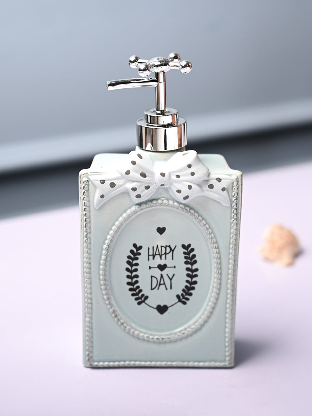 

MARKET99 Teal Green & Black Happy Day Printed Rectangle Ceramic Soap Dispenser- 750 ml