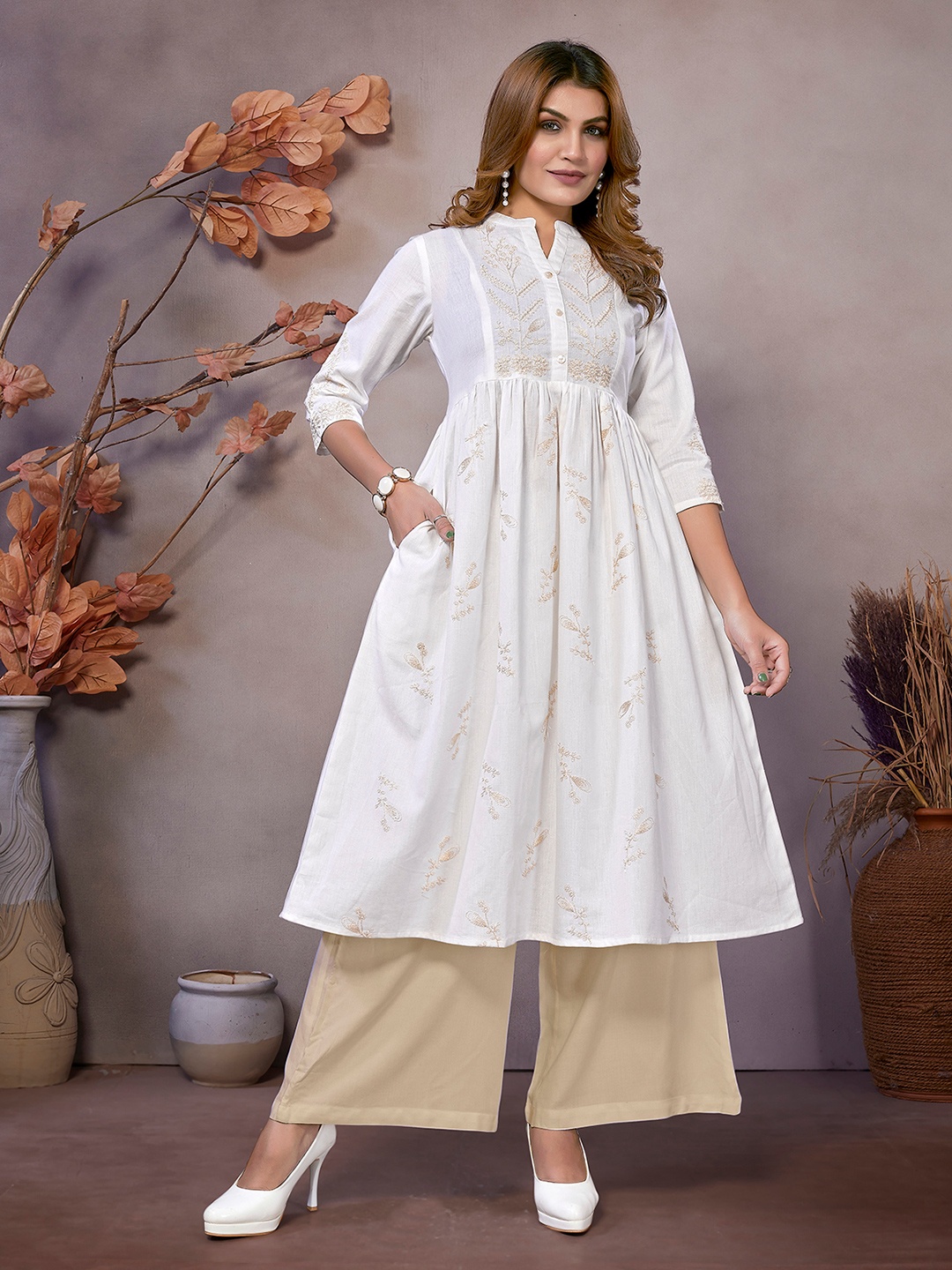 

Rangita Women Embroidered Anarkali Kurta, White