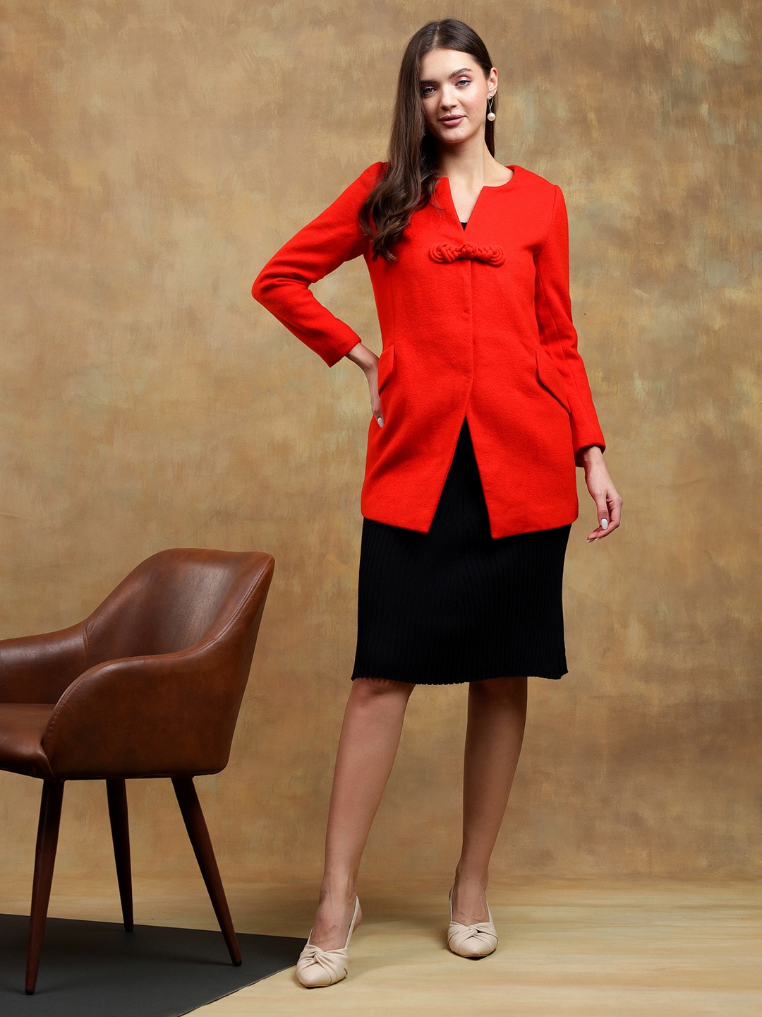 

Kotty Solid Longline Overcoat, Orange