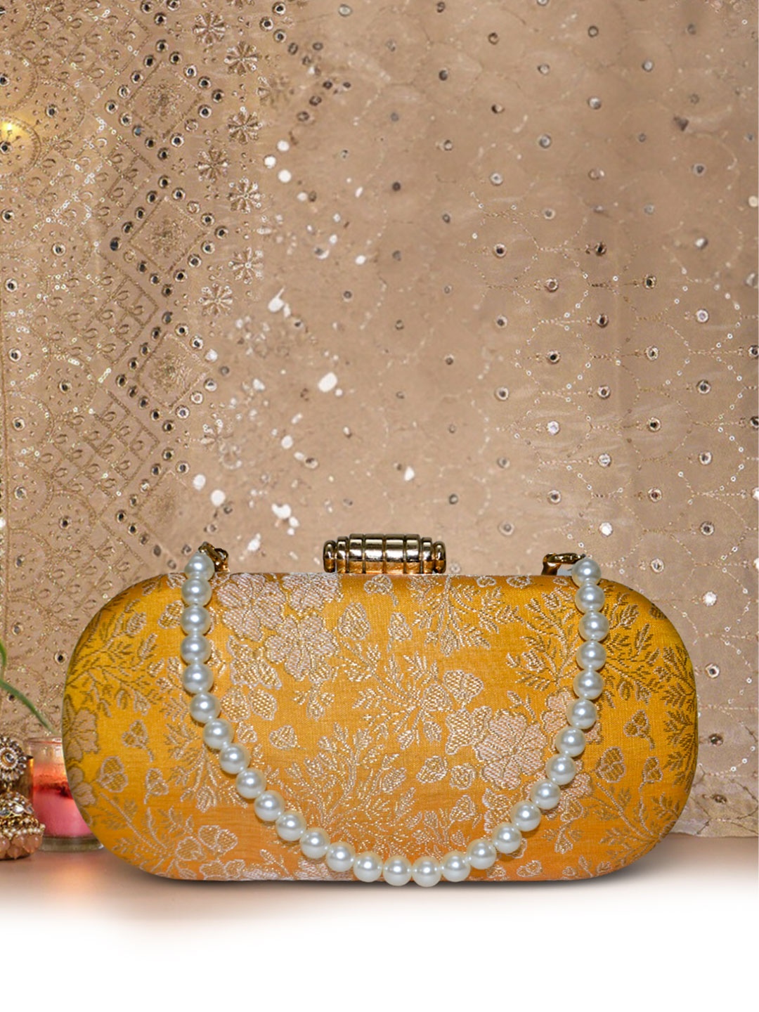 

ARTFLYCK Printed Quilted Box Clutch, Yellow