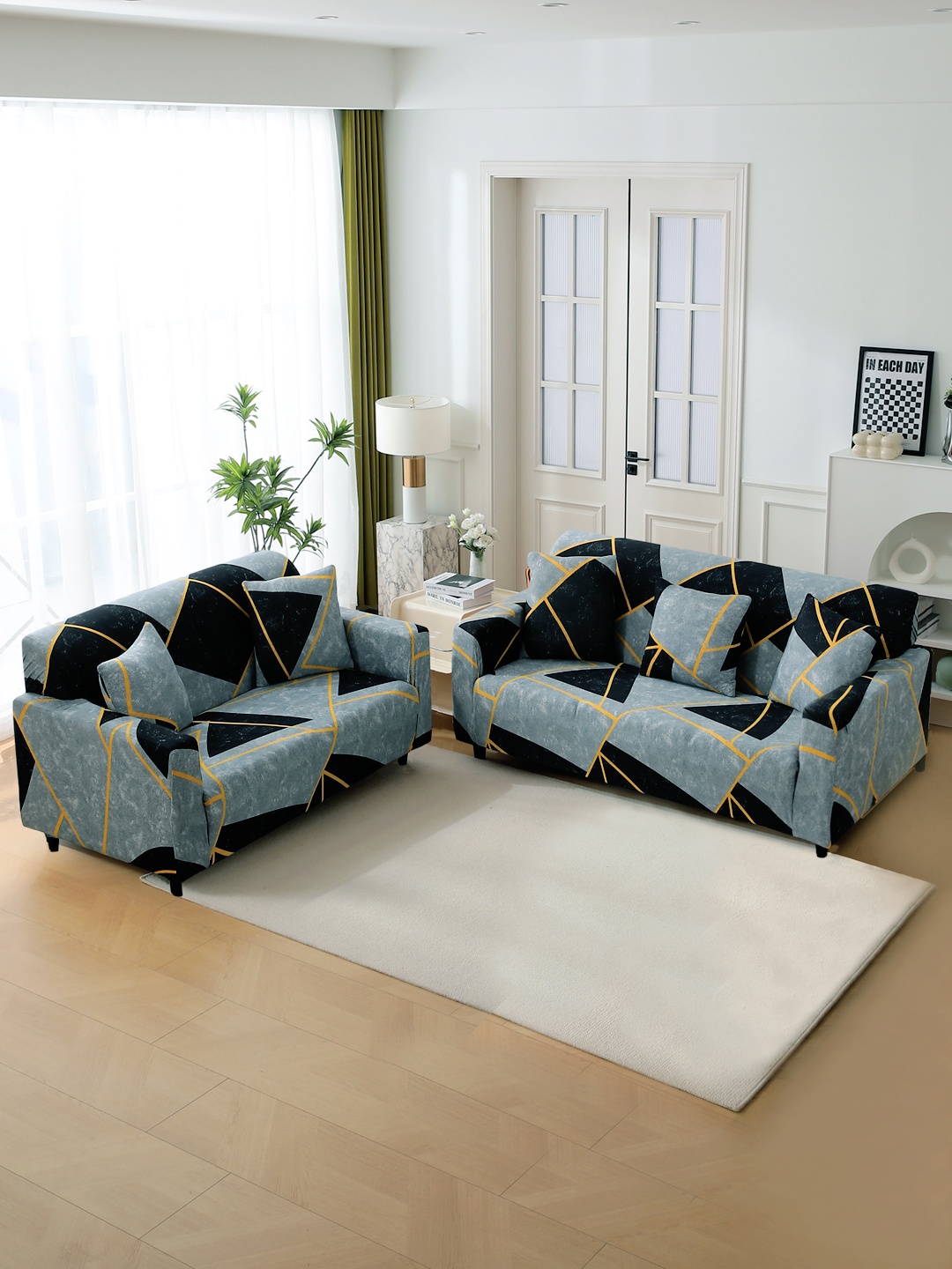 

HOKIPO Teal & Black Printed Polyester 1 Piece Sofa Cover