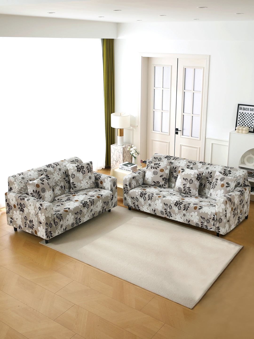

HOKIPO Brown & Grey Printed Polyester 5 Seater Sofa Covers