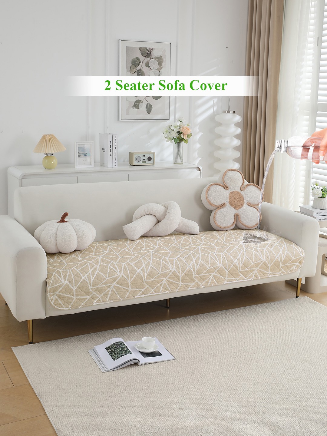 

HOKIPO Beige & White Printed Polyester Waterproof 2 Seater Sofa Seat Mat
